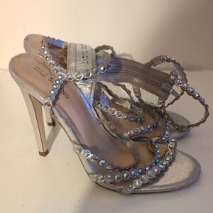 Silver Strappy Heels with Rhinestone Accents